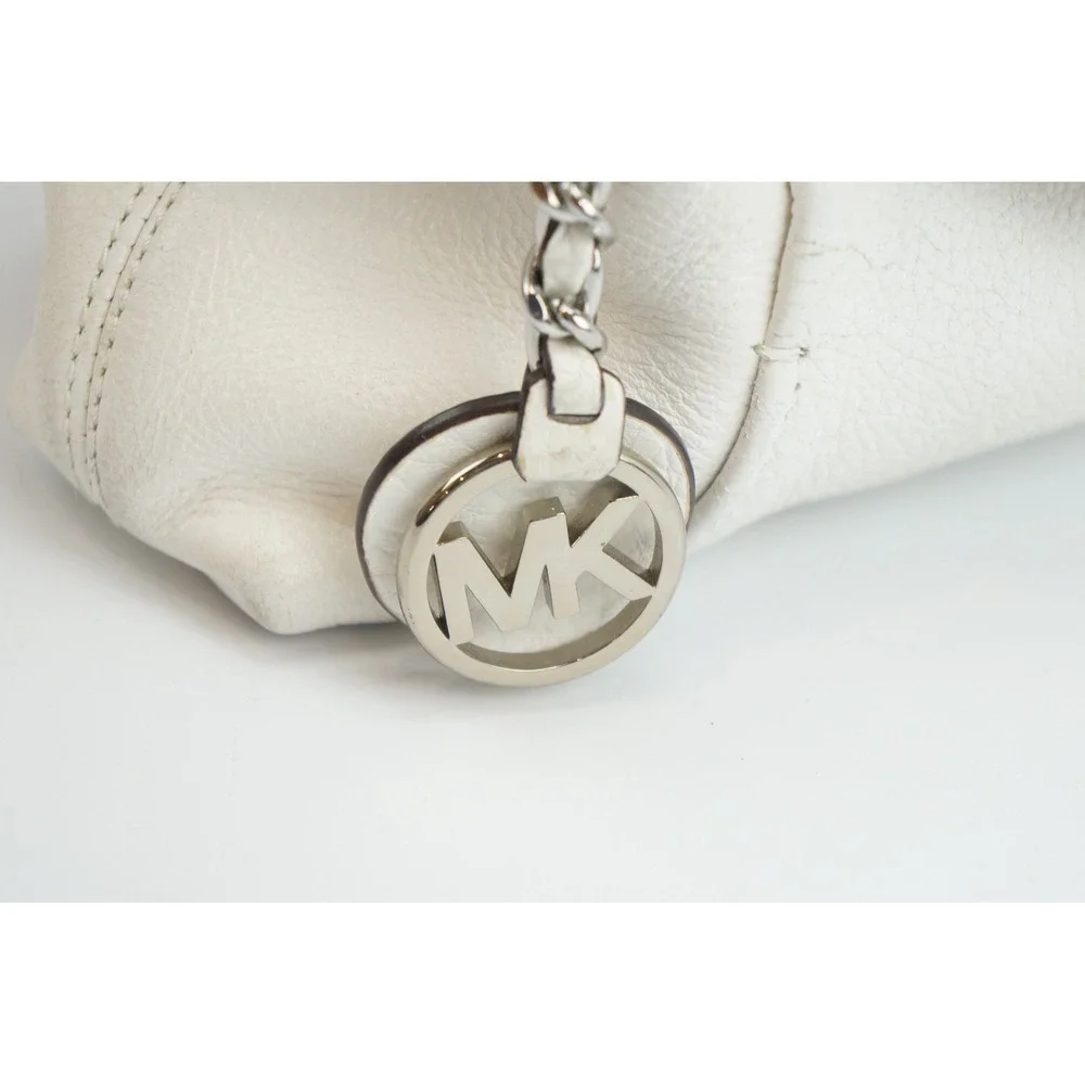 Michael Kors Shoulder Bag White Hobo Tote Pebbled Leather Silver Hardware Good